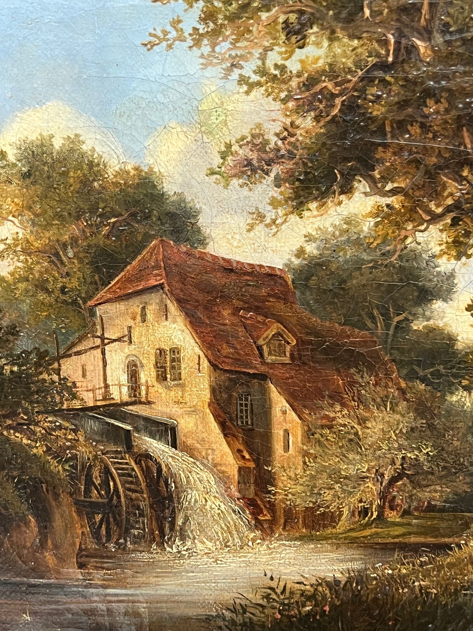 Old painting "The Mill". Oil on canvas.