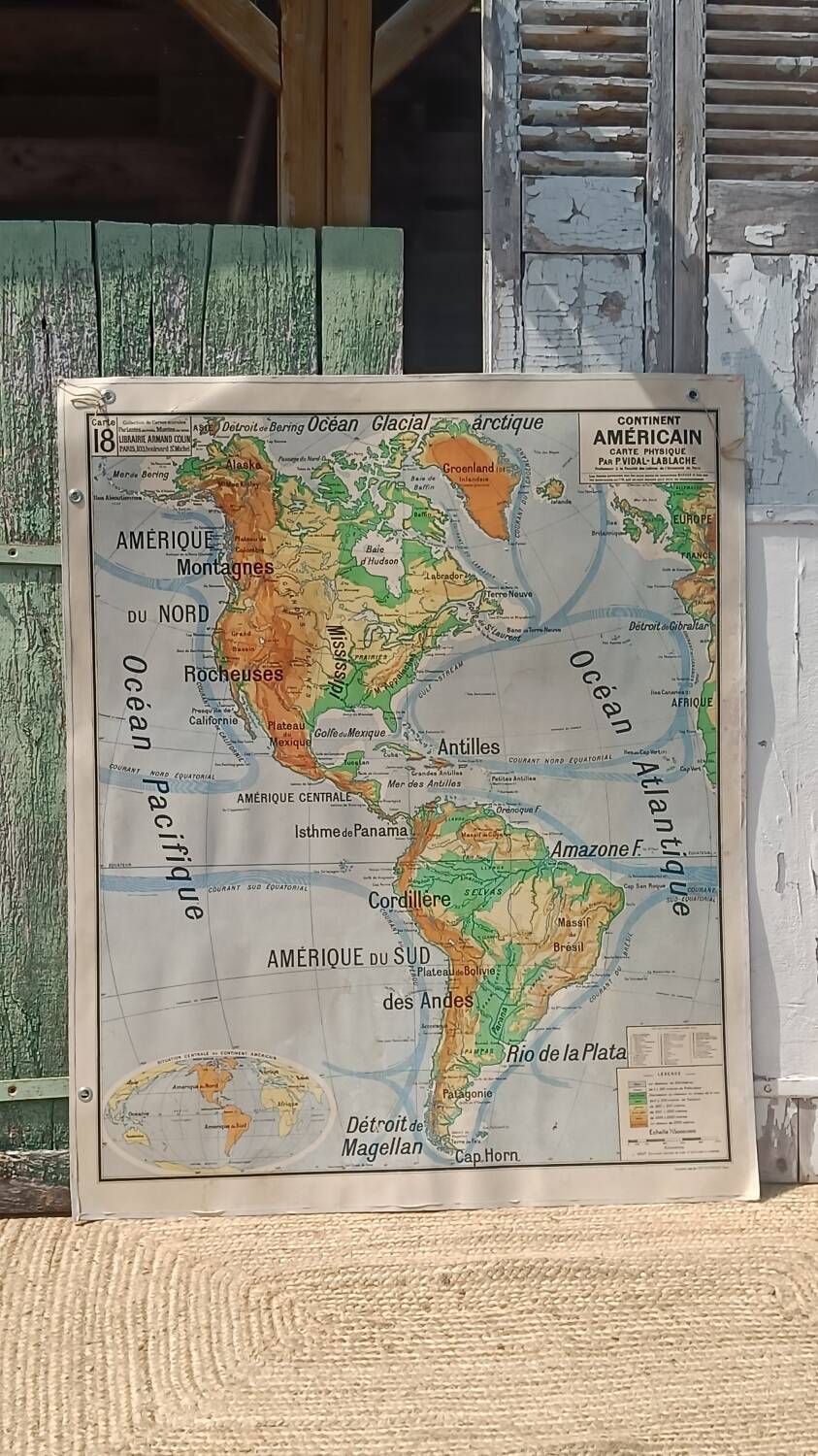 Map of the American continent Vidal-Lablache (1950s)