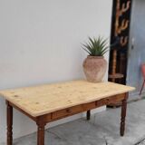 Old rustic farm table 2 drawers 1900s - 1m62