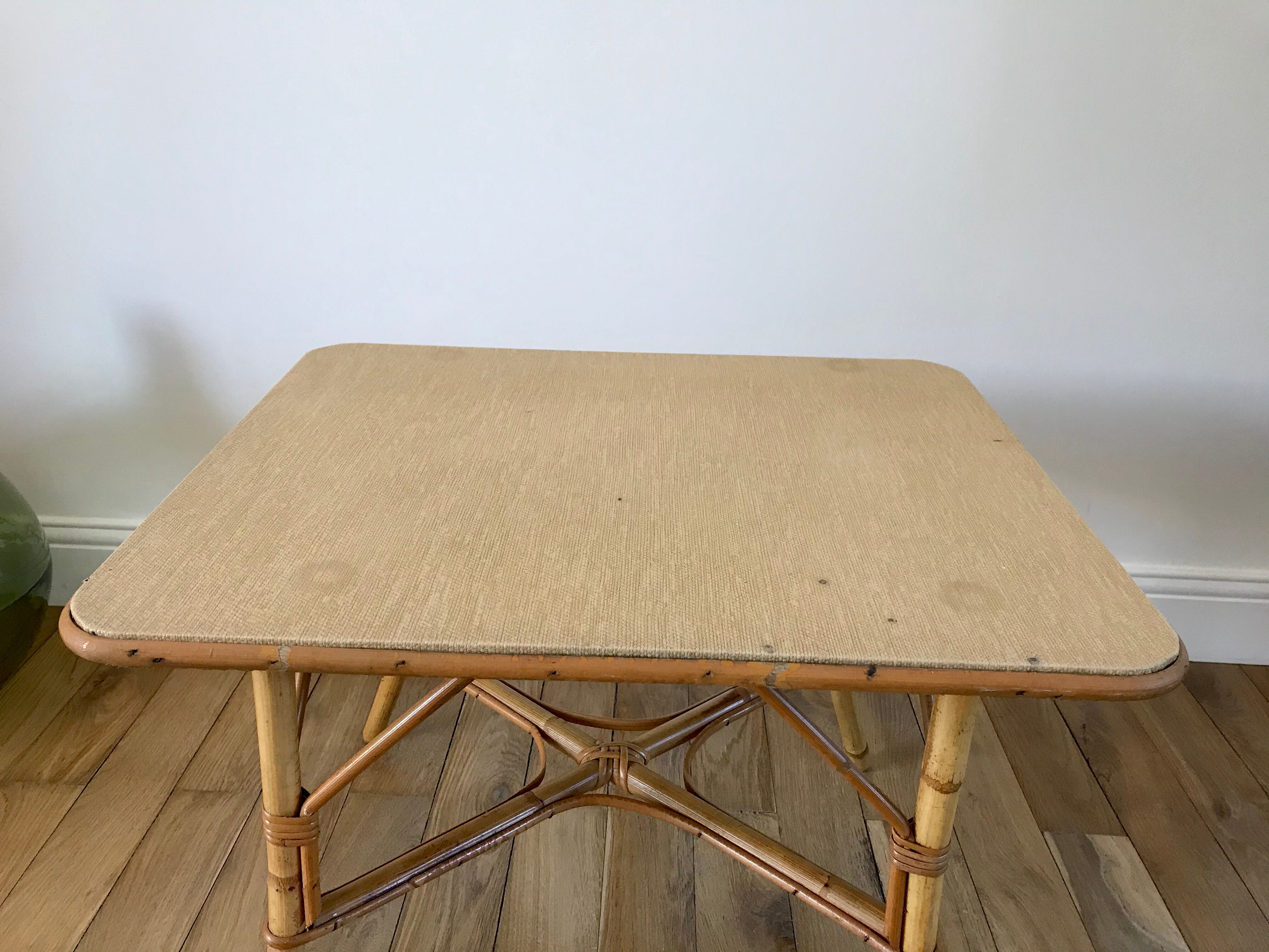 Coffee table in rattan and bamboo 60s