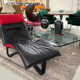 Chaise longue réversible en cuir noir et laine rouge moderne scandinave de Westnofa, norvégien.