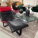 Scandinavian modern black leather and red wool reversible chaise lounge from Westnofa, Norwegian