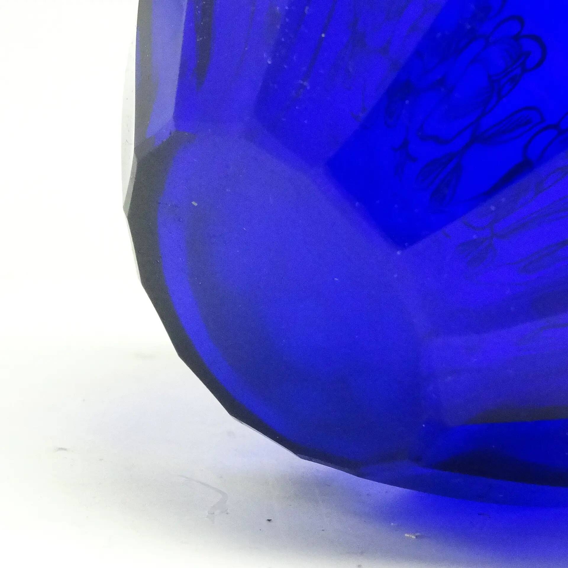 Art déco vase, cobalt crystal, Józefina Glassworks, Poland, 1930s