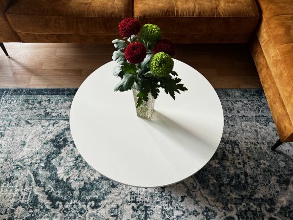 table basse ronde cannelée beige clair Ø 70 cm