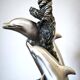 Large sculptural lamp MIDA Argenti silver dolphins Italy