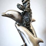 Large sculptural lamp MIDA Argenti silver dolphins Italy