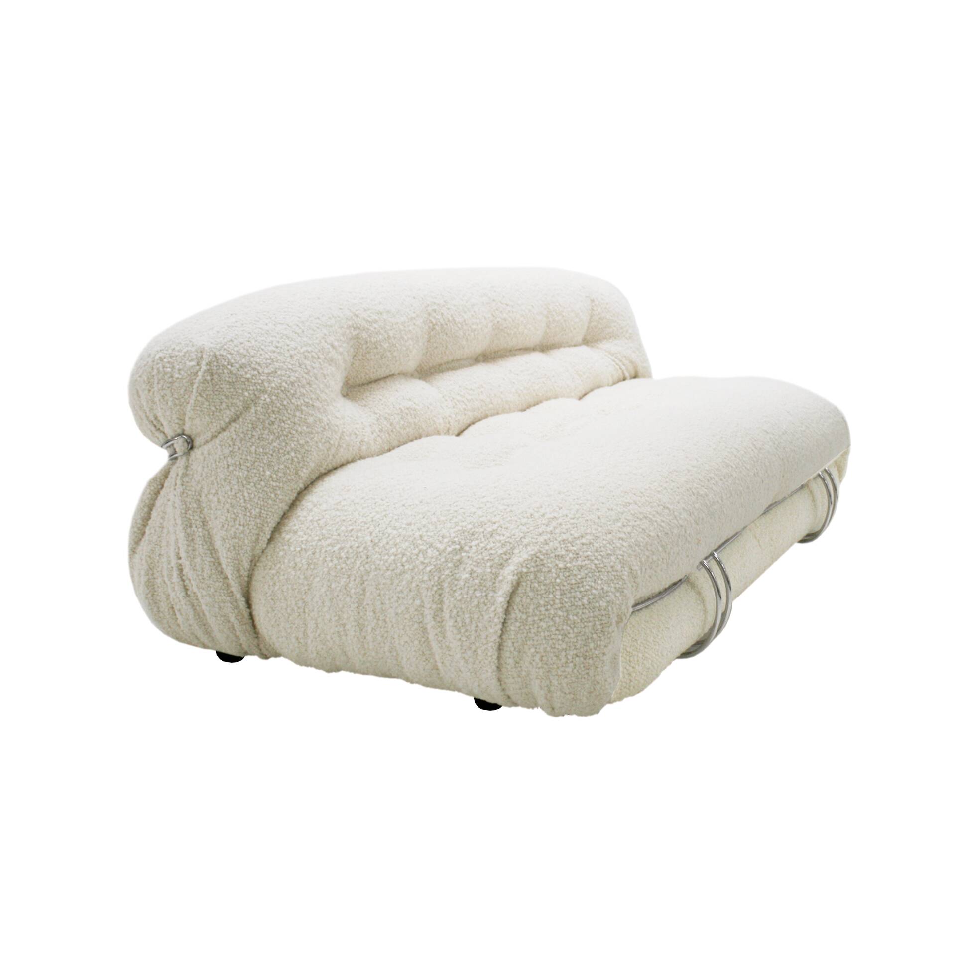 Mid-Century Modern Tobia Scarpa White Bouclé Wool Soriana Italian Sofa, 196