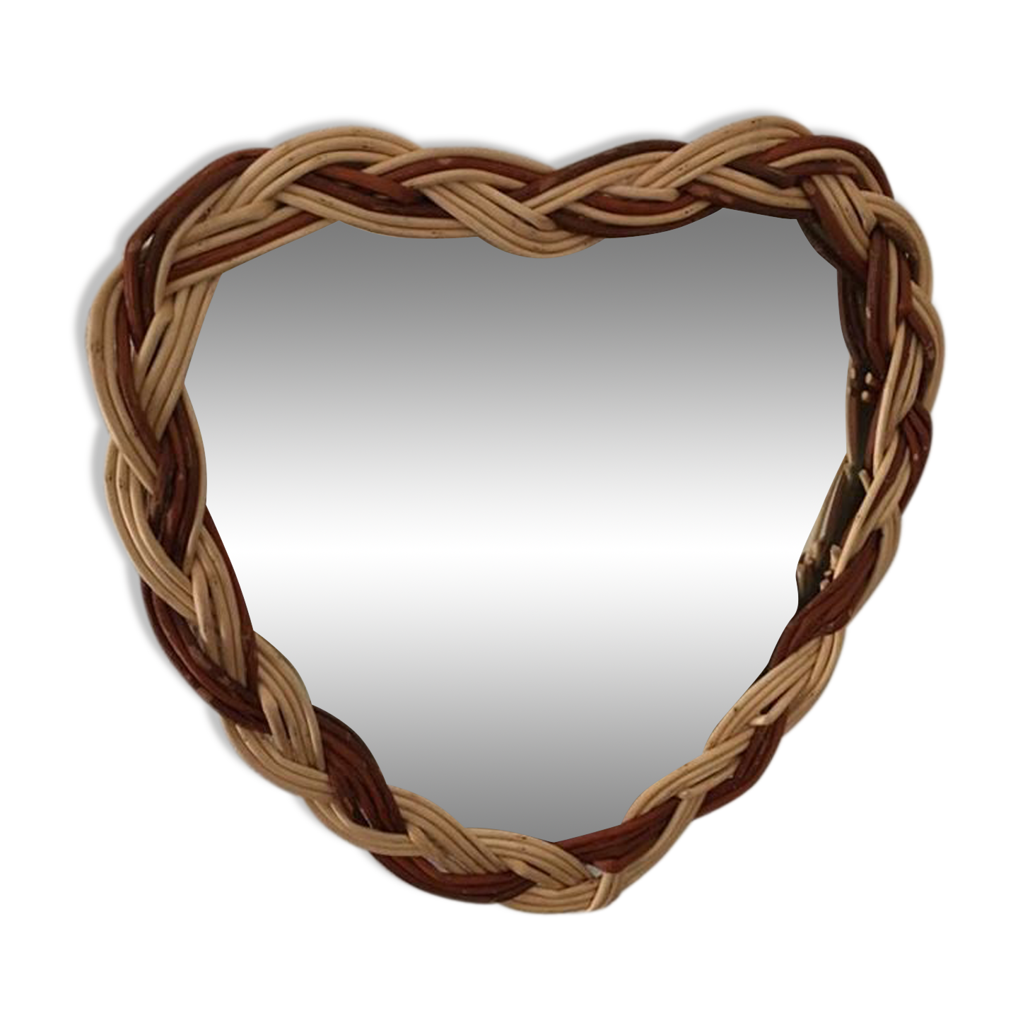 Heart shaped mirror two-tone braided wicker