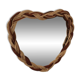 Heart shaped mirror two-tone braided wicker
