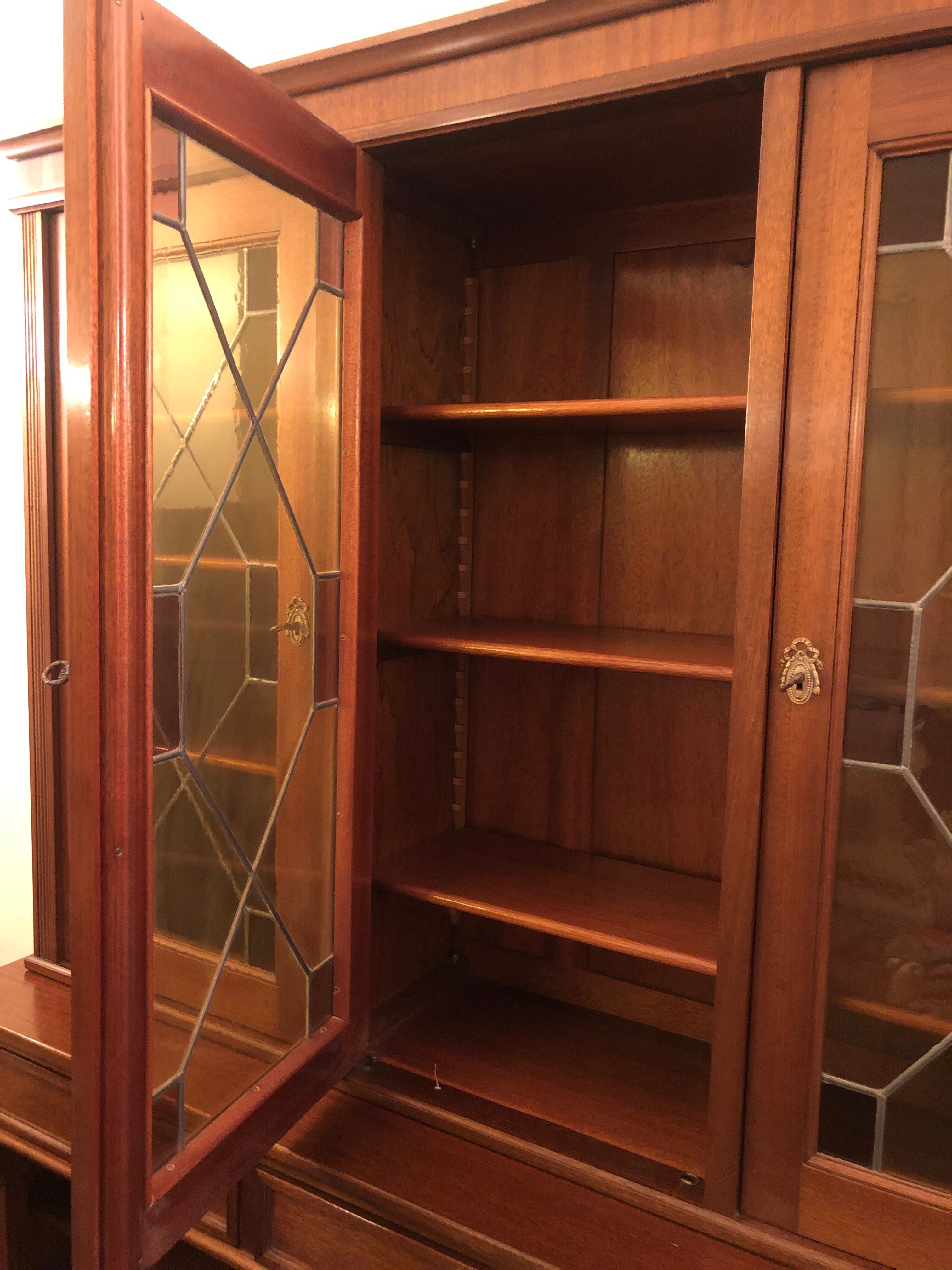Mahogany wood bookcase and bronze handles