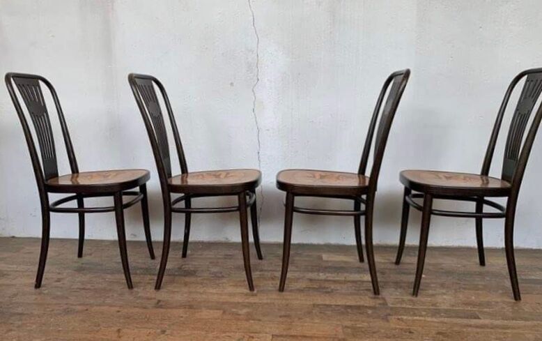 Lot 4 chairs bistrot wood curve stamp tuna and decor seat art nouveau