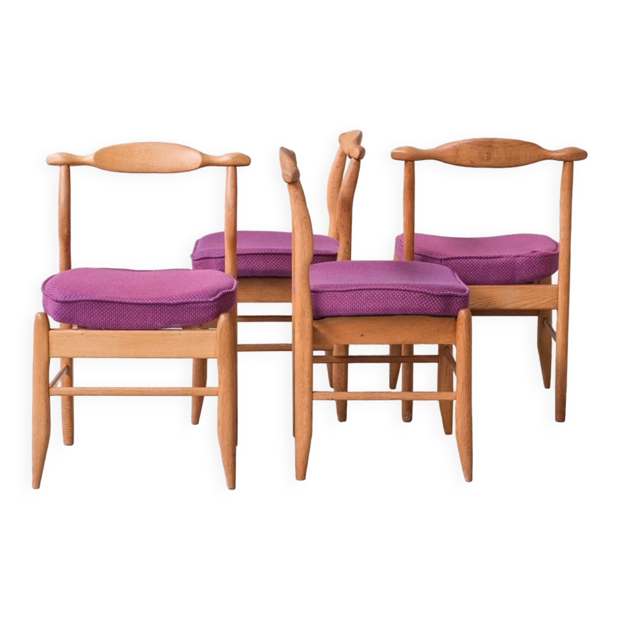 Guillerme et chambron oak 'fumay' mid-century dining chairs