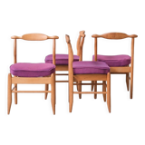 Guillerme et chambron oak 'fumay' mid-century dining chairs