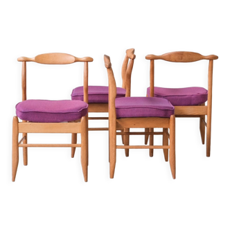 Guillerme et chambron oak 'fumay' mid-century dining chairs