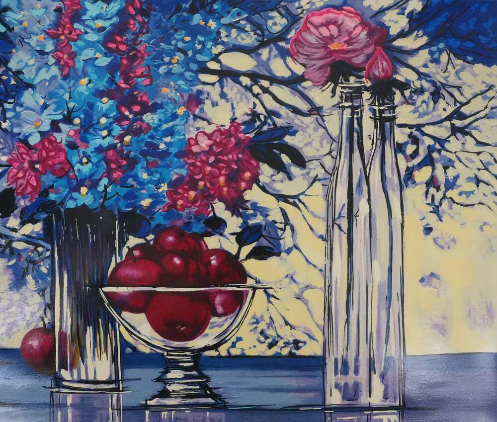 Michel Henry: Bluish still life, original signed silkscreen print