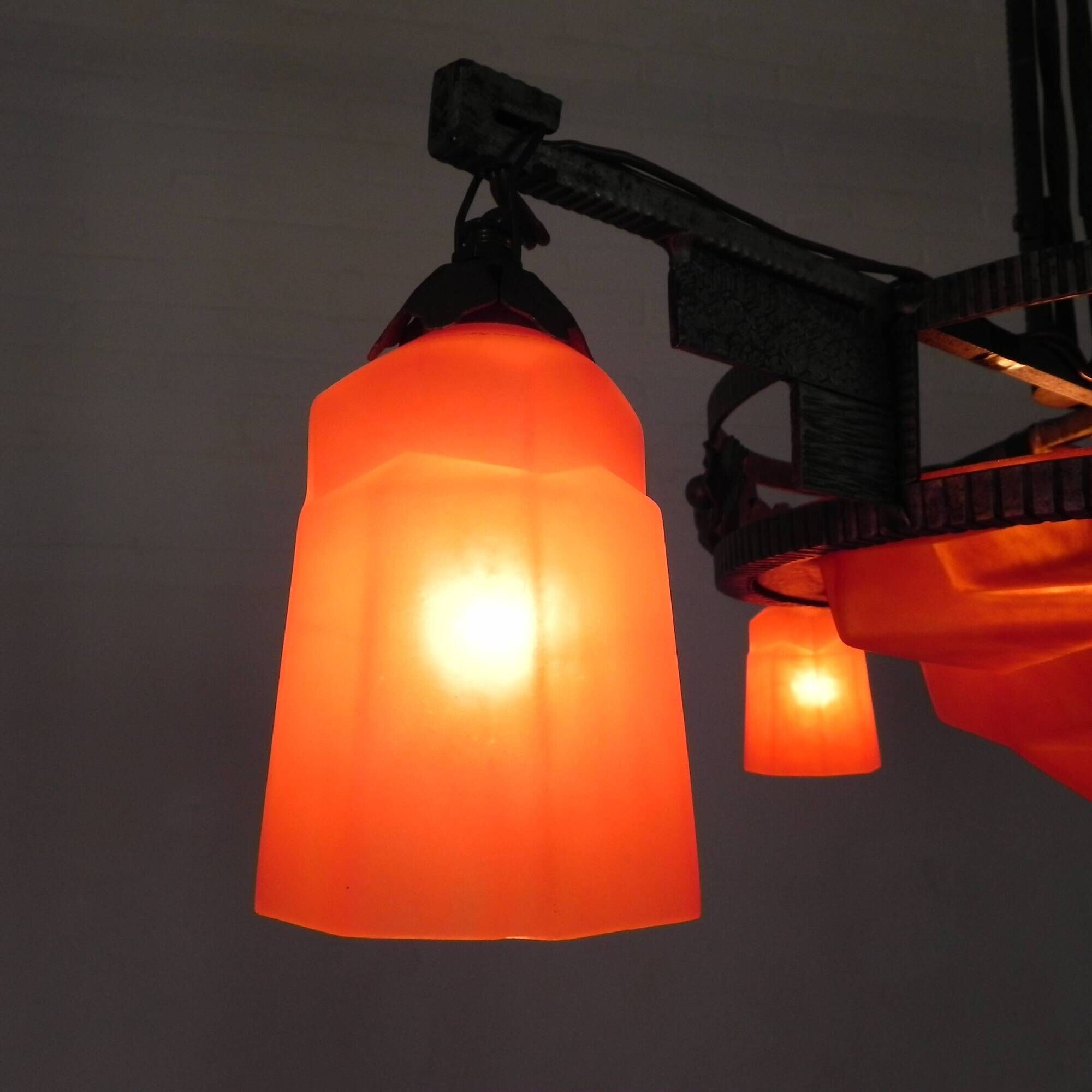 Art Deco pendant lamp with glass bowl and 3 chalices, 1930s