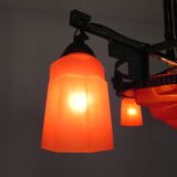 Lampe suspendue Art Déco avec bol en verre et 3 calices, années 1930