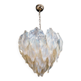 Opal leaf chandelier, handmade opaline glass from Murano, vintage.