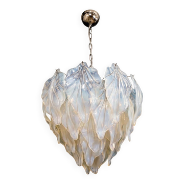 Lampadario a foglie opalino, vetro opalino di Murano fatto a mano, vintage