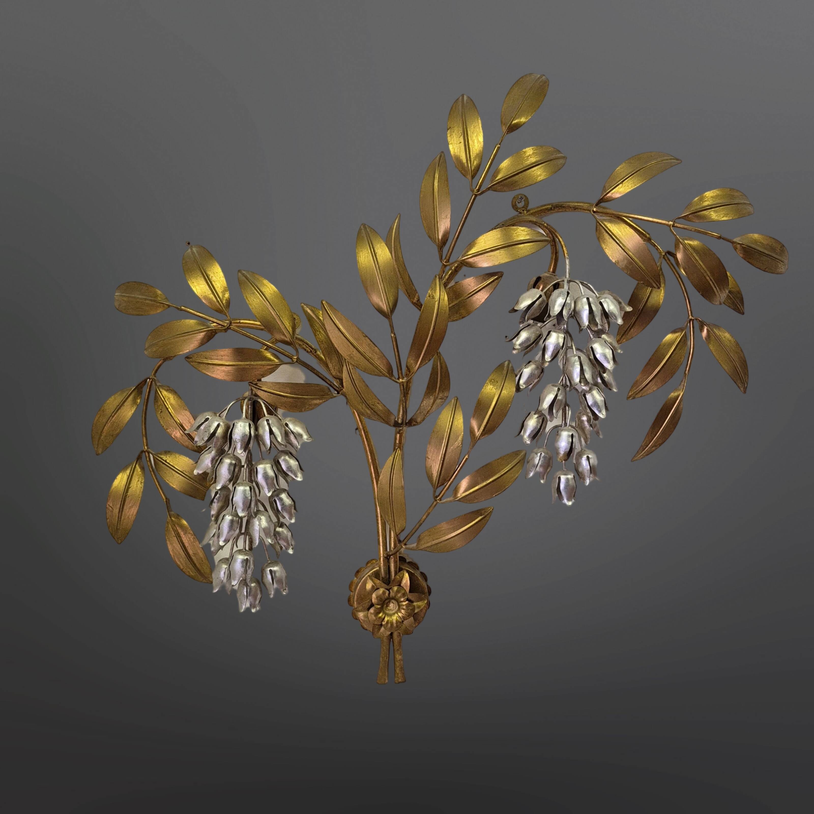 Grande applique murale dorée "Wisteria" de Hans Kögl, Allemagne années 1970