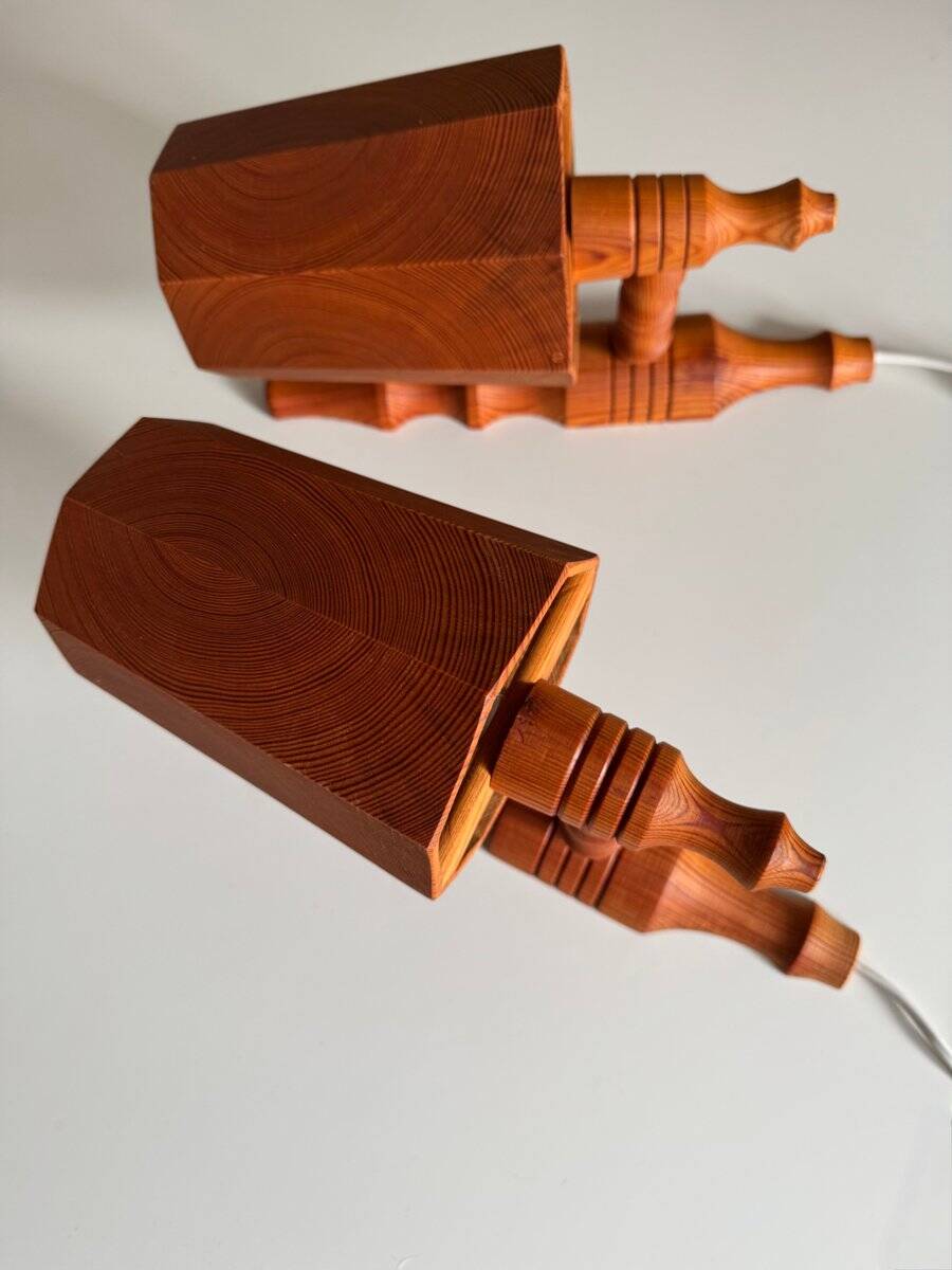 Vintage Swedish wall sconces in pine, 1970s, set of 2