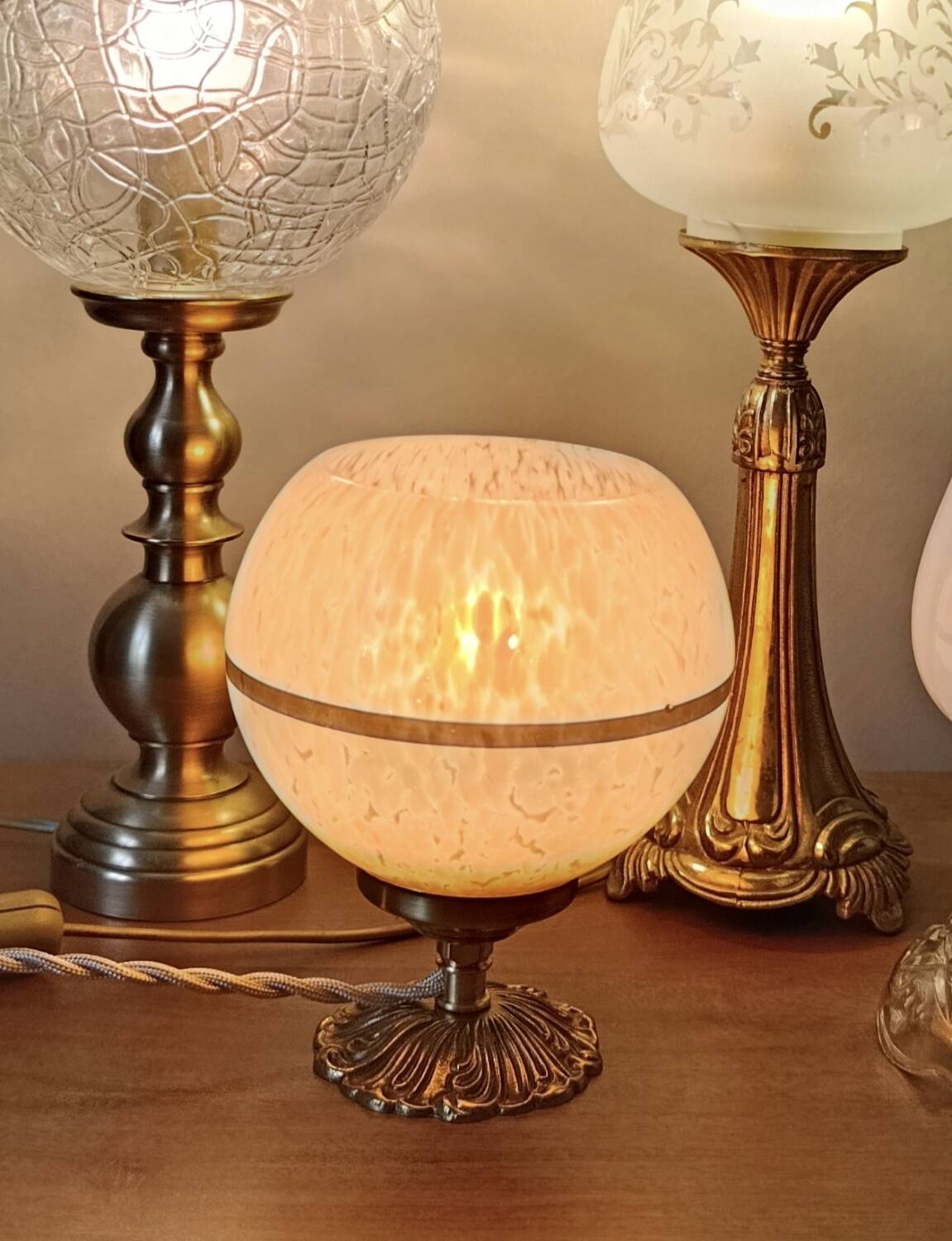 Upcycled pink glass table lamp from Clichy