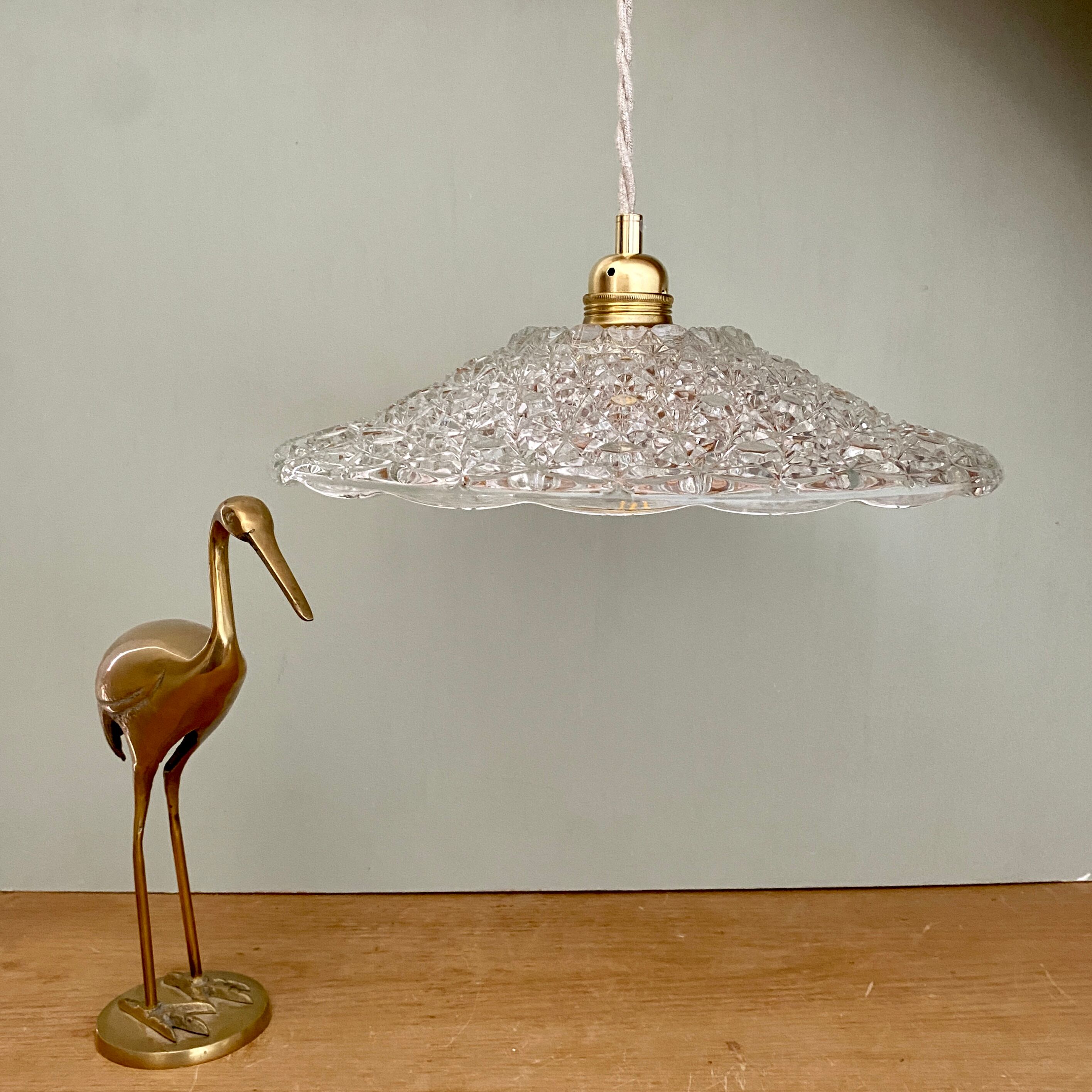 Vintage aabt-jour pendant lamp in molded glass