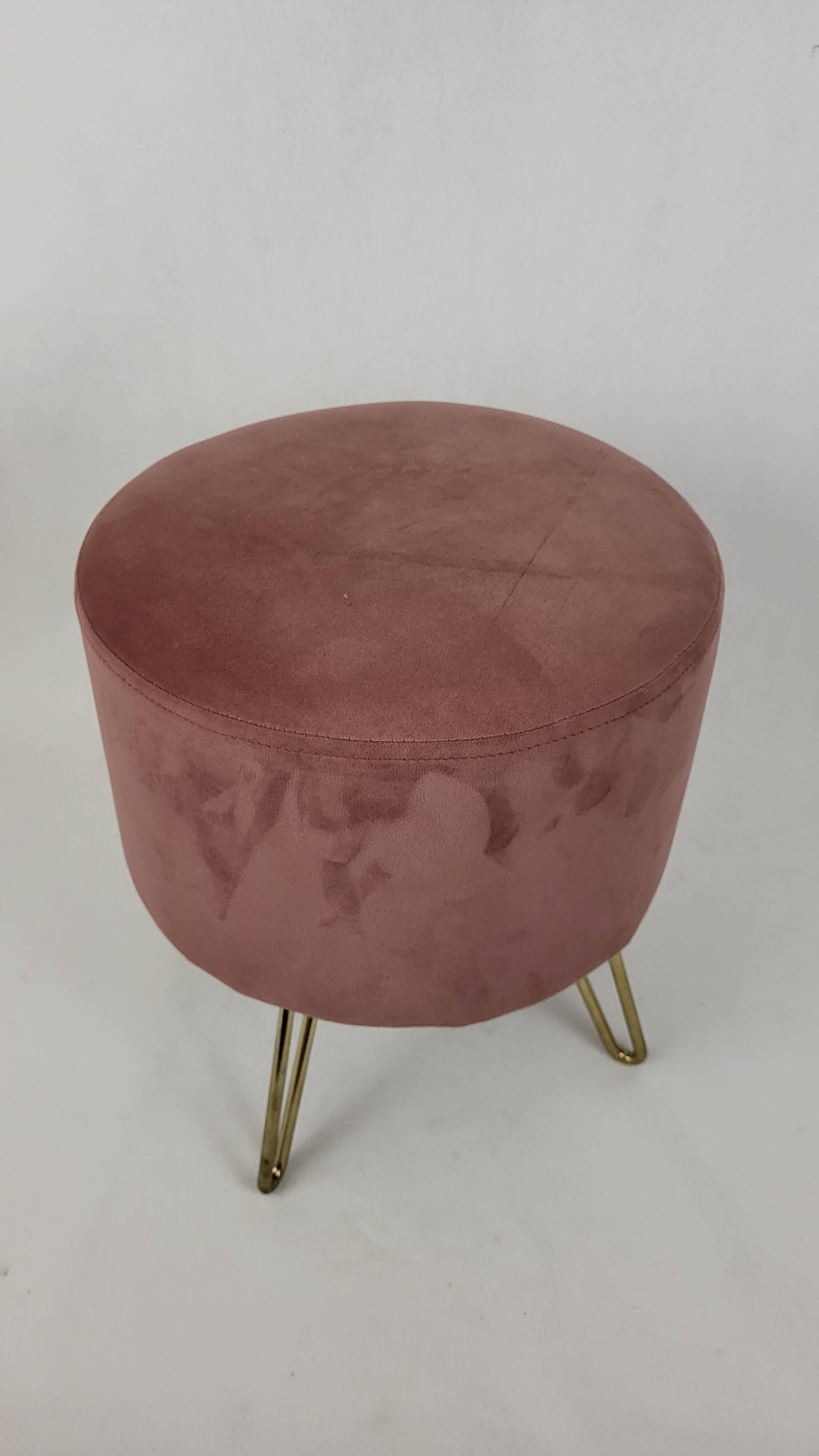 Tabouret pouf & repose pieds velours saumon