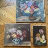 Set of 3 oils on canvas dahlias