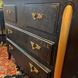 Black painted chest of drawers with golden Japanese bamboo effect