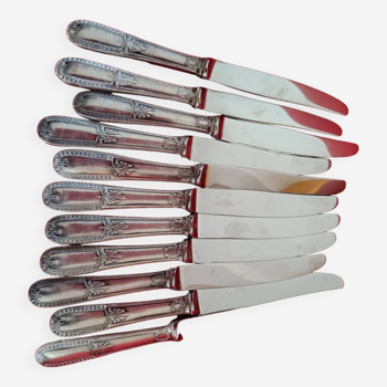 11 cheese knives in silver-filled metal and stainless steel.