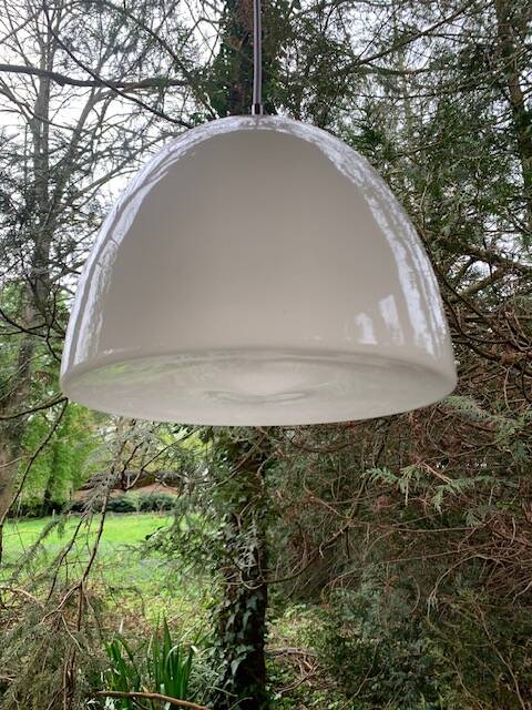 2 Danish white glass pendant lights (50s/60s)