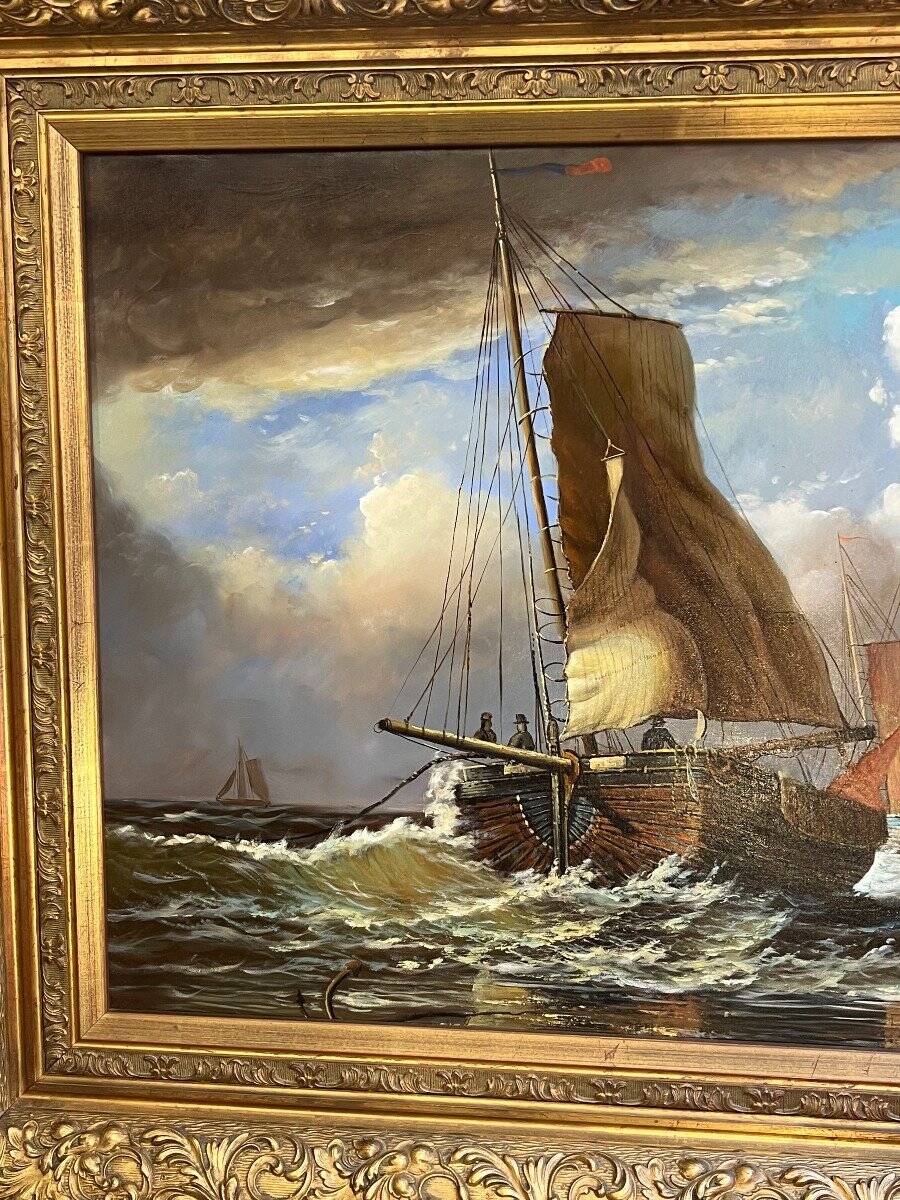John Russel Chancellor (1925-1984) rare on the market, oil on canvas, marine, boats