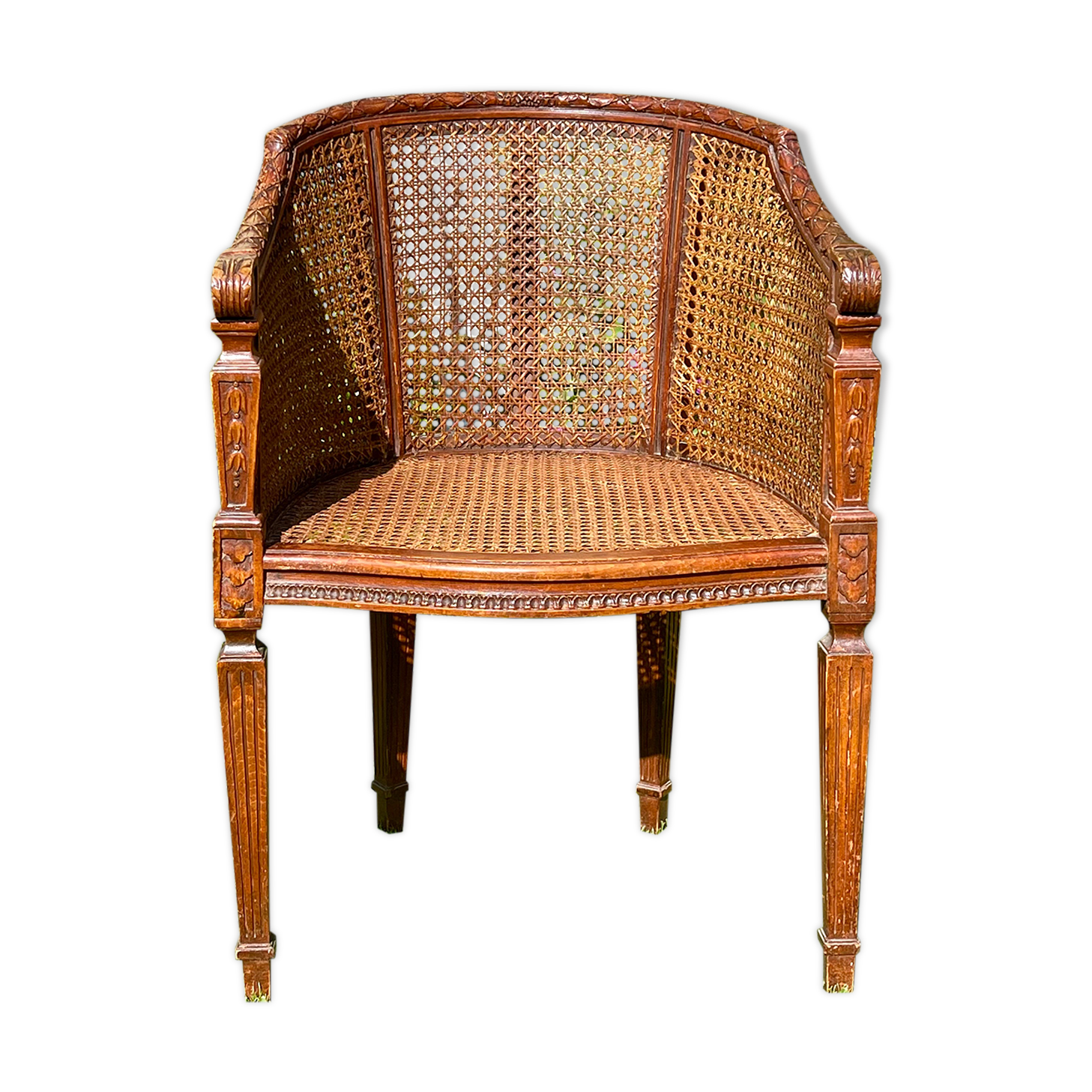 Armchair in Fruit Wood and Cannage Style Louis XVI