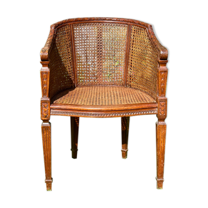 Fauteuil en bois fruitier et cannage