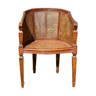 Armchair in Fruit Wood and Cannage Style Louis XVI