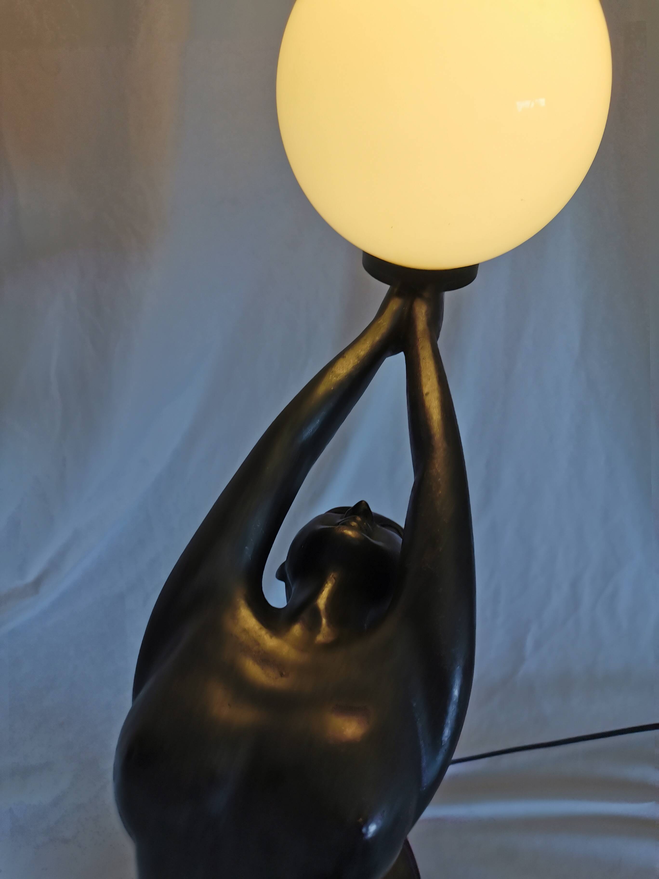 Large lamp, woman with ball, yoga, art deco style, 1980