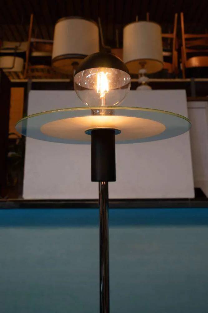 Minimalist chrome glass floor lamp, Bauhaus style floor lamp.