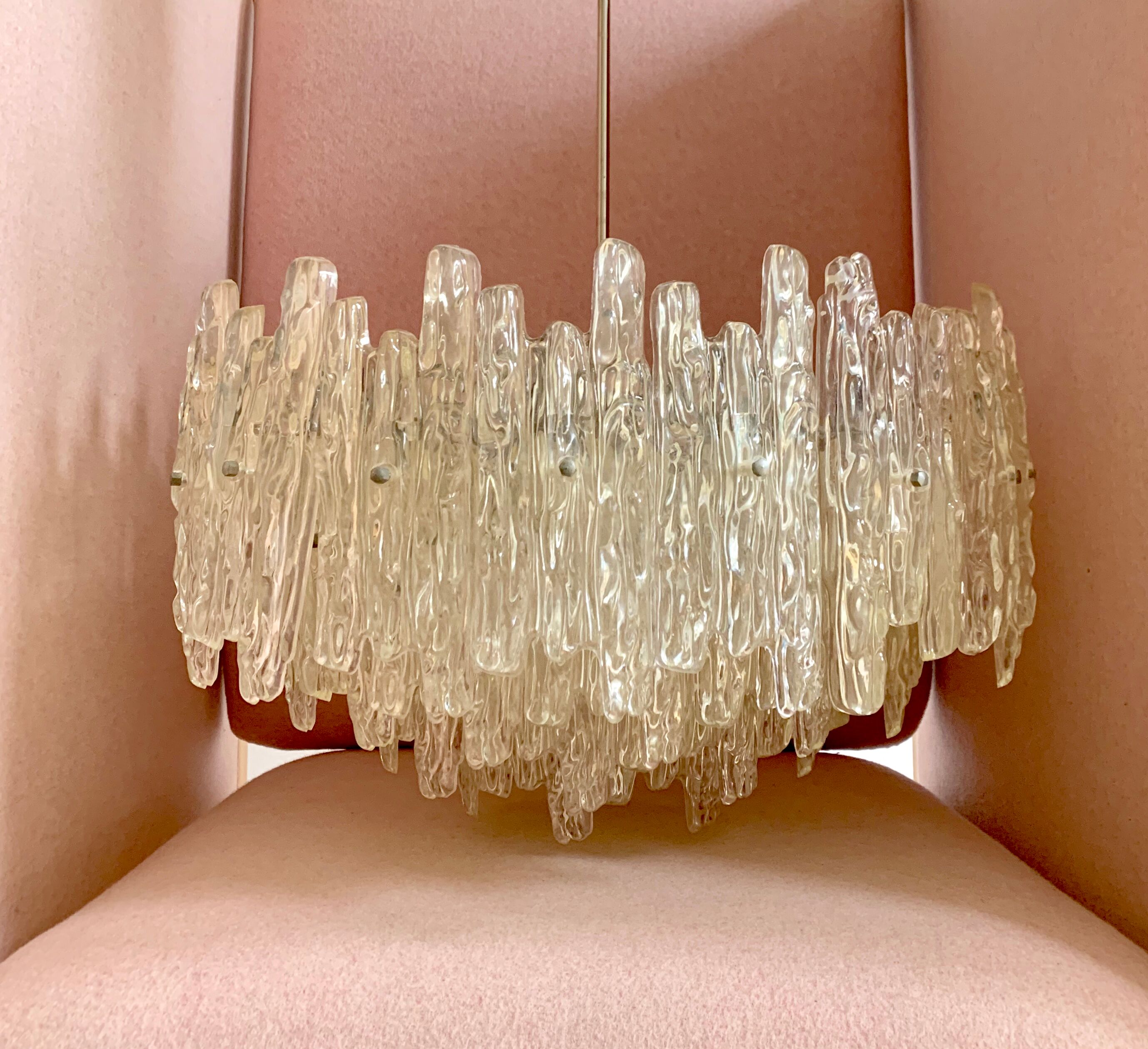 Midcentury ice glass plexi chandelier by kalmar
