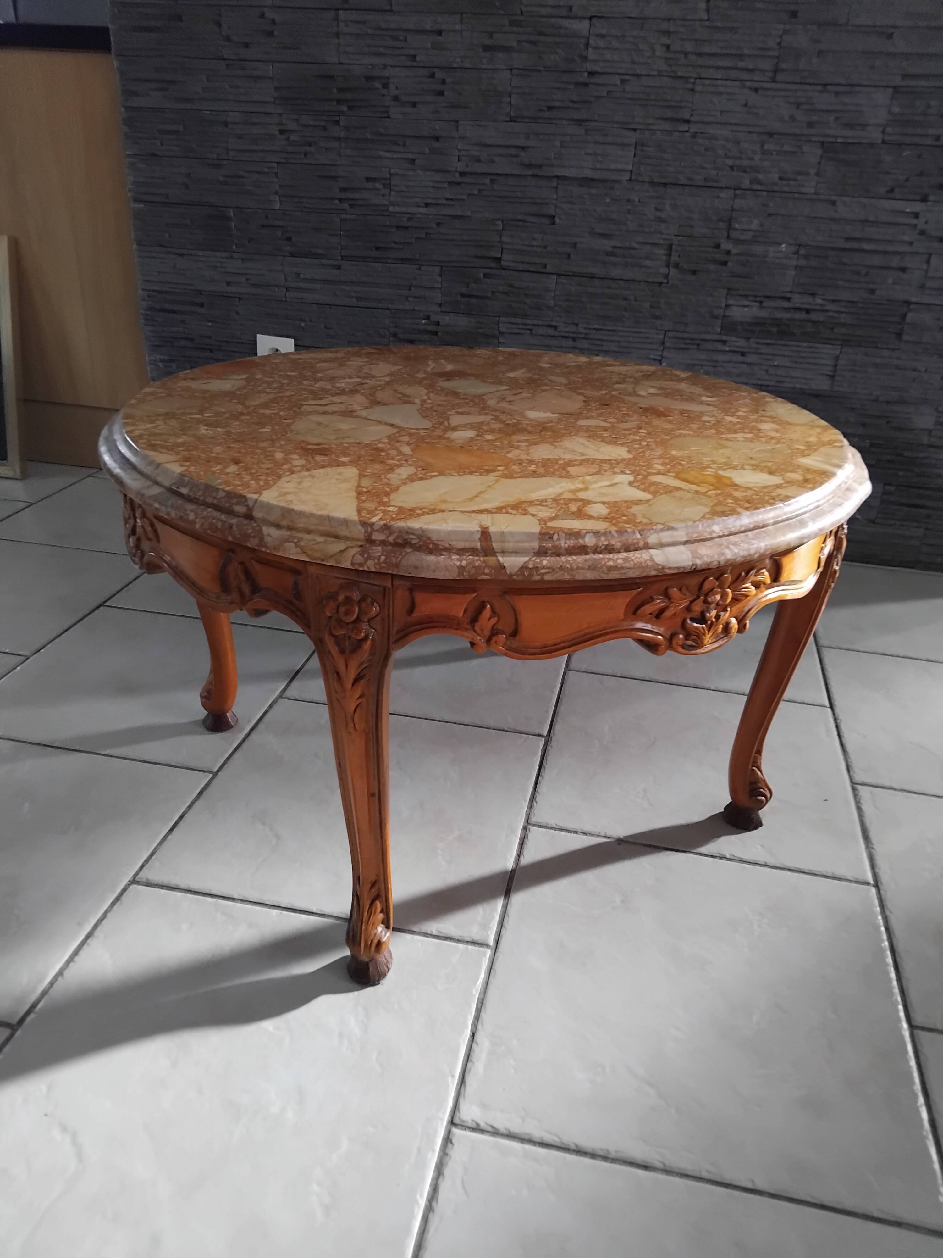 Old marble and wood coffee table from the 50s