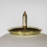 Floor lamp in opaline, lacquered metal and golden brass. 1950s.