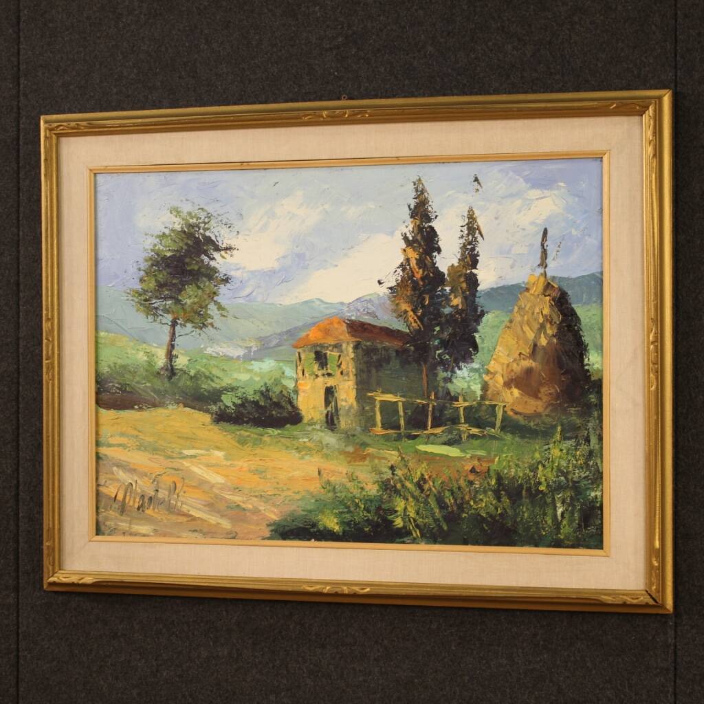 Italian signed painting countryside landscape from 20th century