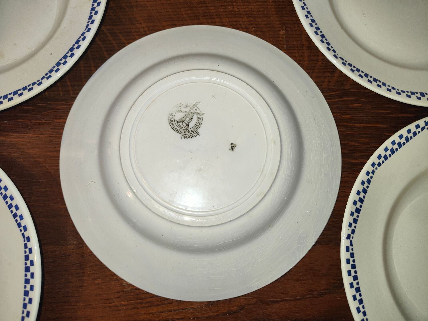 5 flat plates Moulin des loups and Hamage Orchies France blue 50s