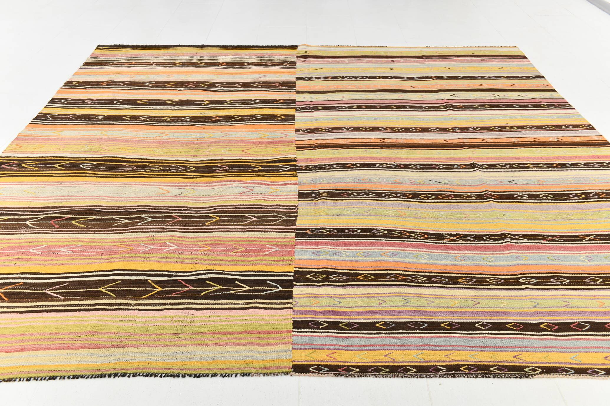10x11 Yellow & Brown Ethnic Vintage Kilim Rug, 326x350Cm