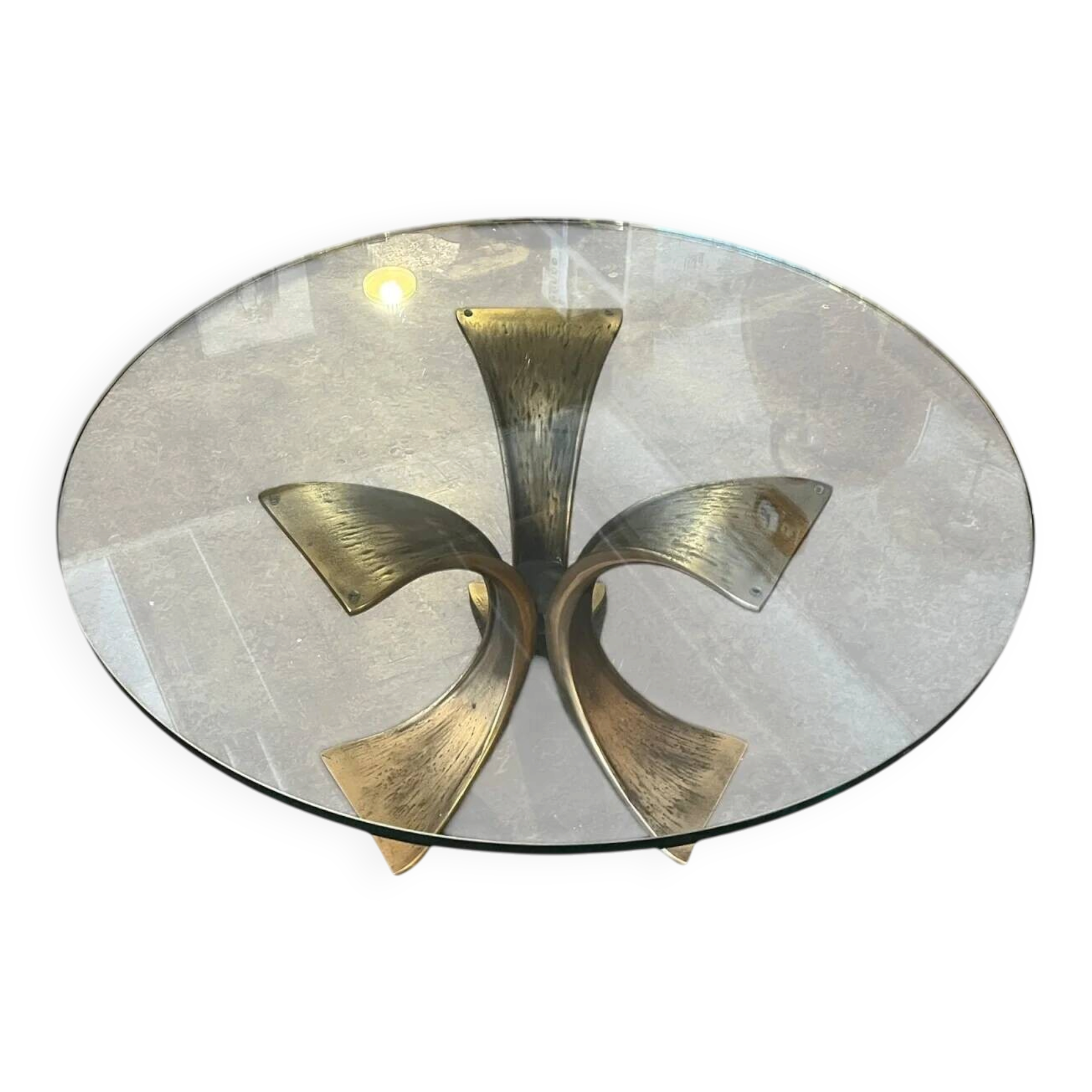 Coffee table in bronze with glass top by Luciano Frigerio