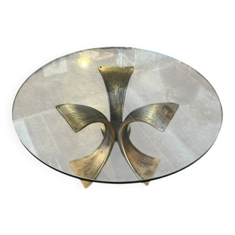 Coffee table in bronze with glass top by Luciano Frigerio
