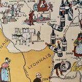 Old illustrated map of Burgundy from 1945 by JP Pinchon