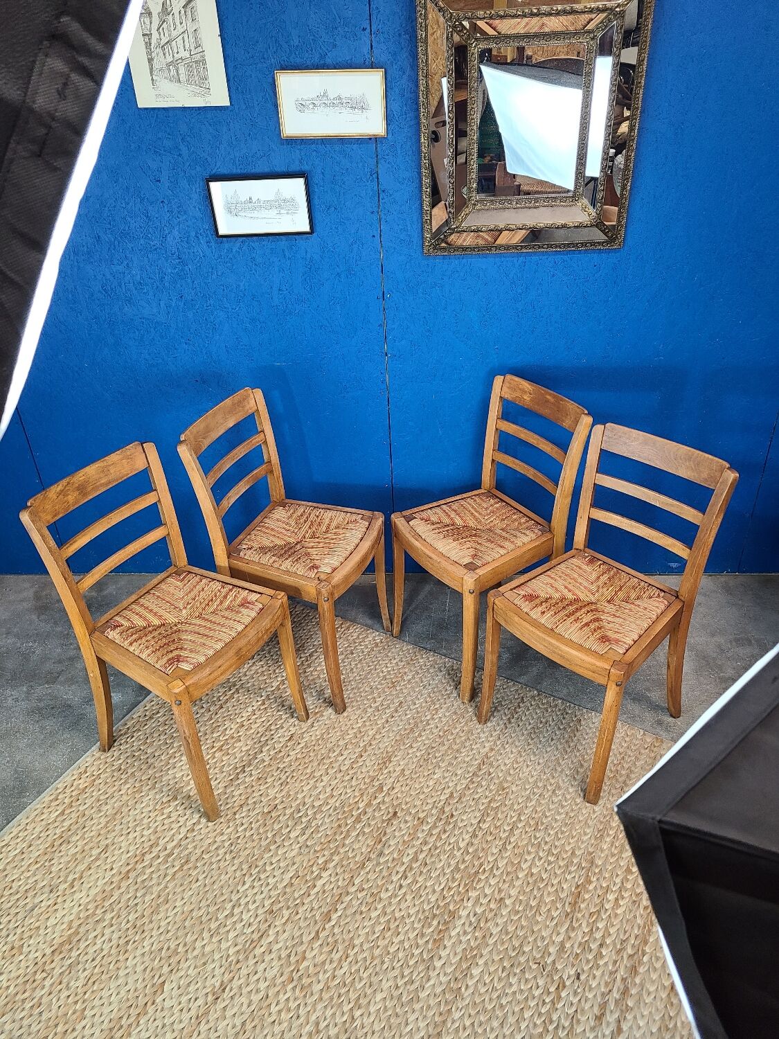 4 chairs of the Monobloc brand around 1950. Color mulching