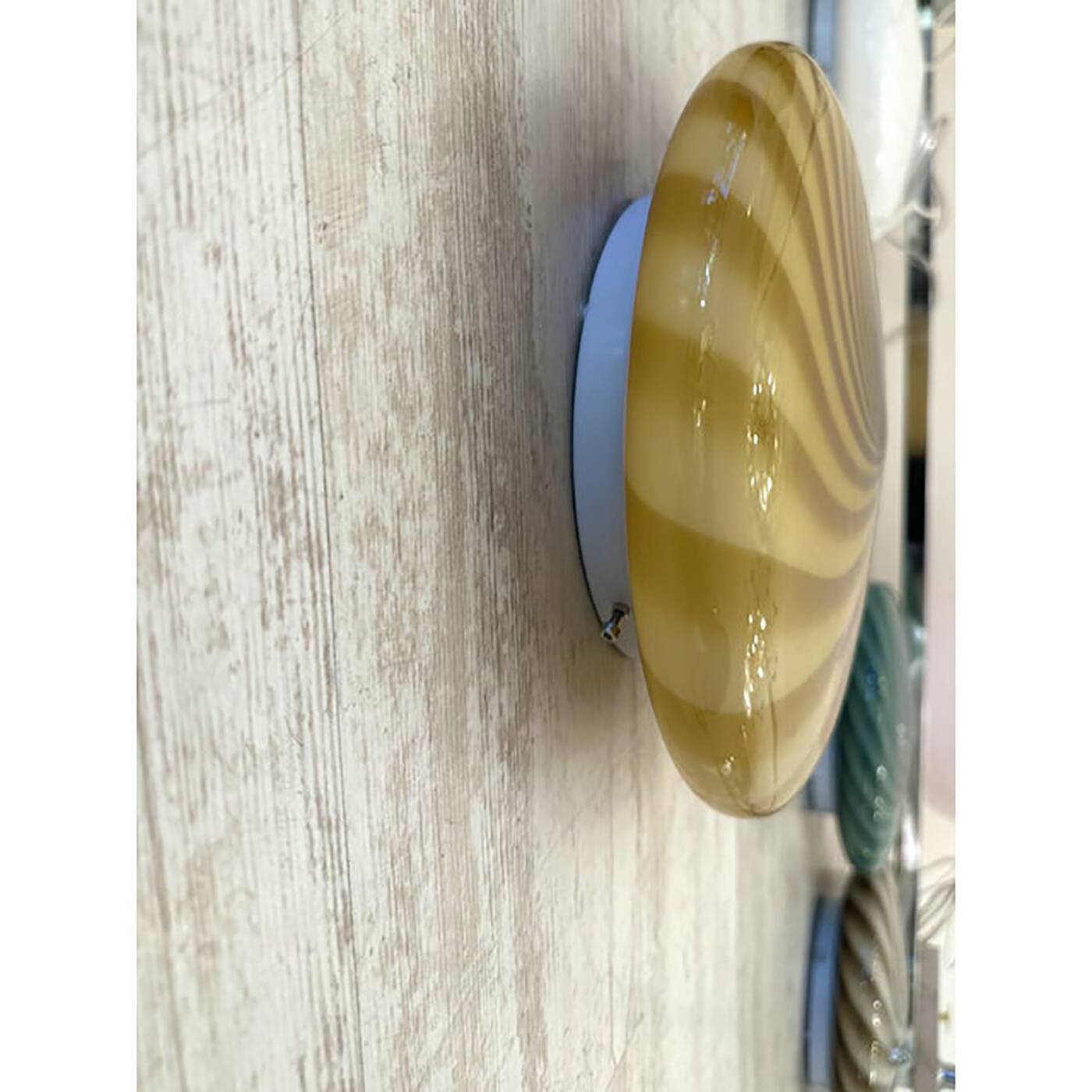 Italian Milky-White and Green Swirls Murano Glass Flush Mount or Wall Sconc