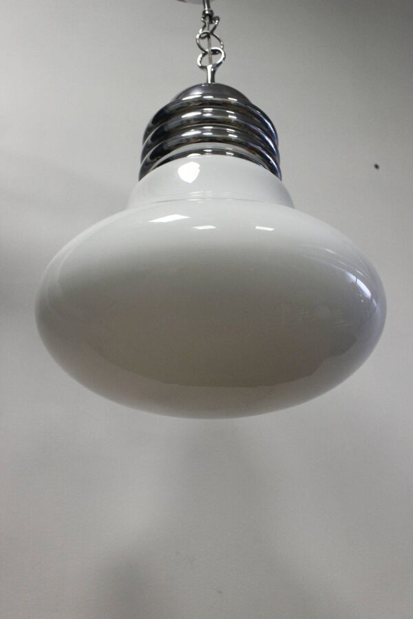 Lustre ampoule vintage opaline & chrome 1960s